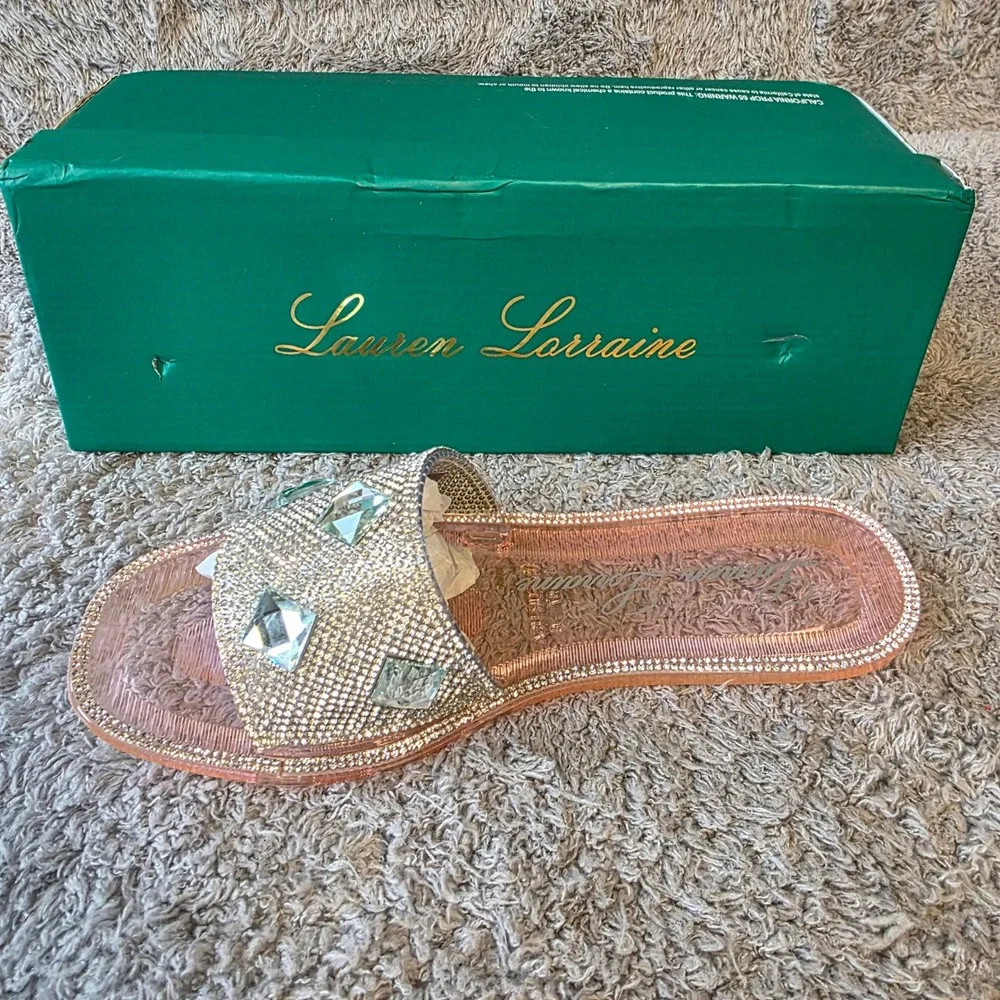 Lauren Lorraine Rhinestone Embellished Pink Jelly Slides Summer Sandals Sz 6 NEW